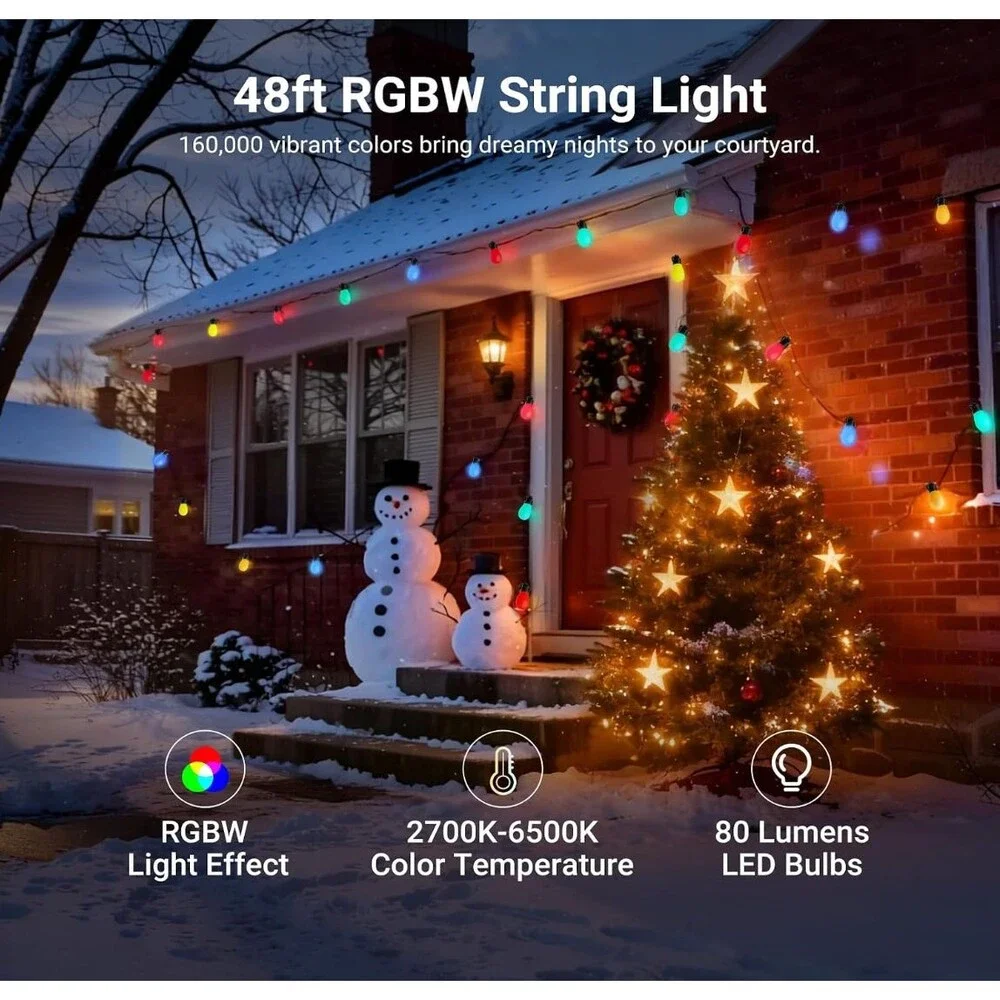 NEEWER NR01 48FT Outdoor String Lights RGBW 15 LED Smart Alexa Google NEW